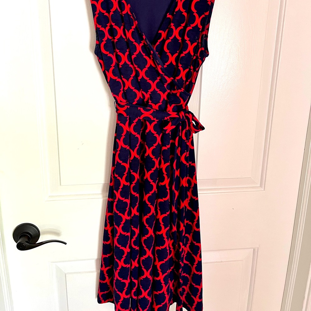 Navy blue and hot pink mid length dress